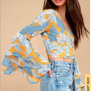 NWOT Lulus Cabana Queen Golden Tie-front Crop Top